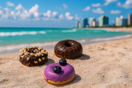 # FITbelly protein donuts sitting on a Miami's beach sand